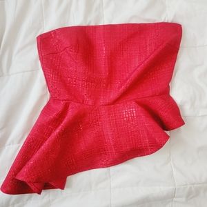 Lover + Friends red shimmer  Strapless asymmetrical peplum top XS NET